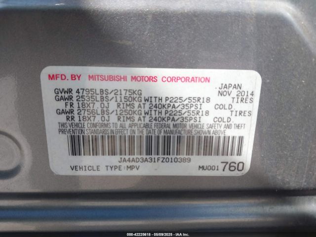 JA4AD3A31FZ010389 Mitsubishi Outlander Se