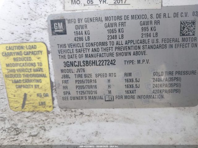 3GNCJLSB6HL227242 Chevrolet Trax Lt
