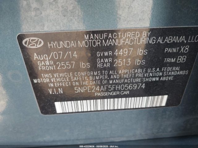 5NPE24AF5FH056974 Hyundai SONATA SE