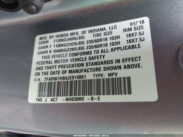7FARW1H84JE014061 Honda Cr-v Ex-l/ex-l Navi