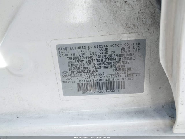 Nissan Versa Sr Xtronic Cvt 2020 3N1CN8FV3LL845600 Image 9