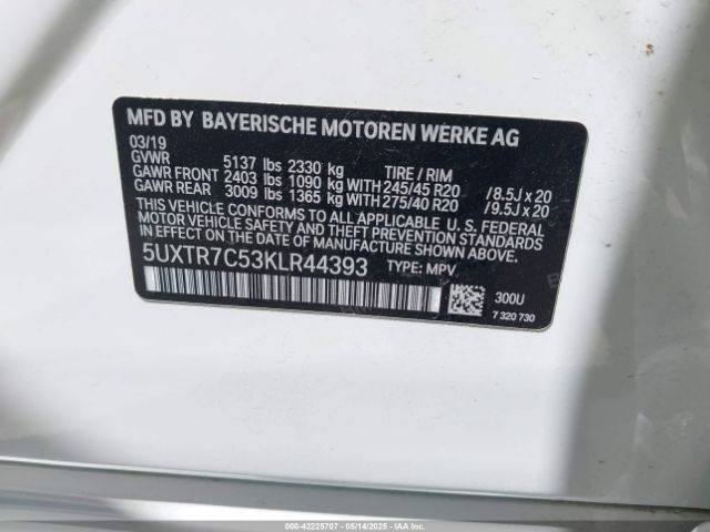 5UXTR7C53KLR44393 BMW X3 Sdrive30i