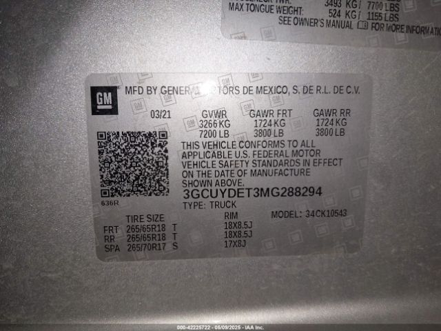 3GCUYDET3MG288294 Chevrolet Silverado 1500 4wd  Short Bed Lt