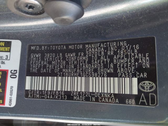 2T1BURHE1GC598276 Toyota 2zr-fe