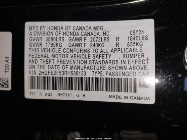 2024 HONDA CIVIC 2HGFE2F53RH586133 Photo 8