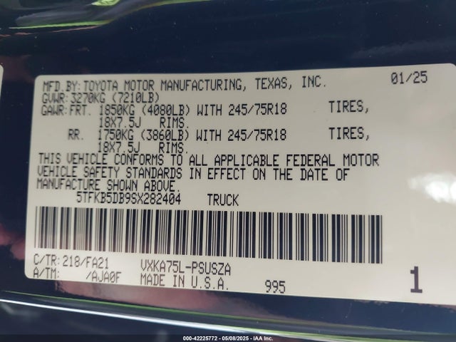 5TFKB5DB9SX282404 Toyota Tundra Sr 4wd
