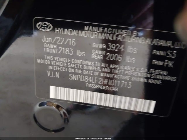 5NPD84LF2HH011713 Hyundai ELANTRA SE