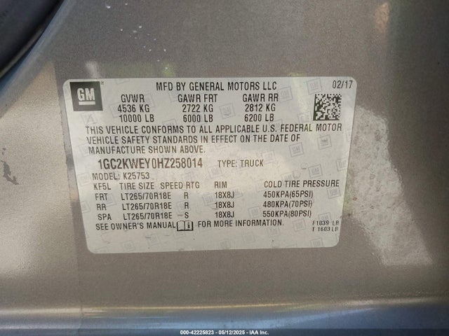 1GC2KWEY0HZ258014 Chevrolet Silverado 2500hd Ltz