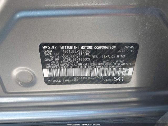 2019 MITSUBISHI OUTLANDER JA4AZ3A34KZ047433 Photo 8