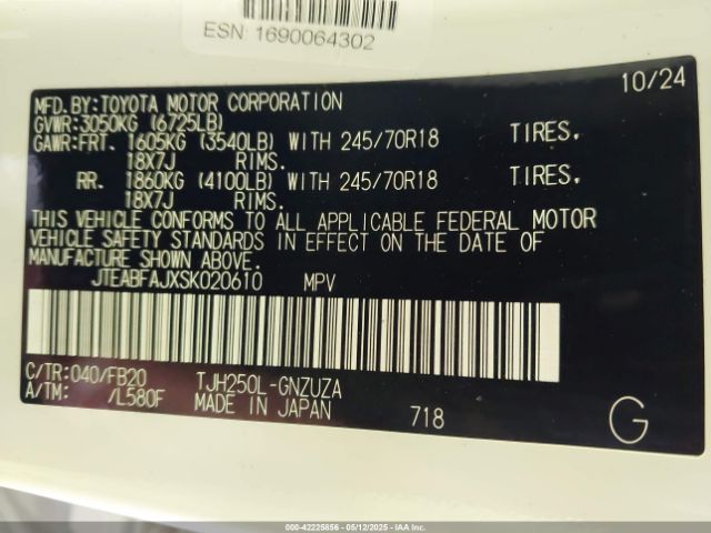 JTEABFAJXSK020610 Toyota t24a-fts