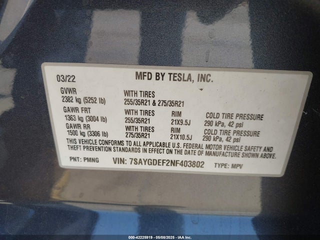 2022 TESLA MODEL Y 7SAYGDEF2NF403802 Photo 8