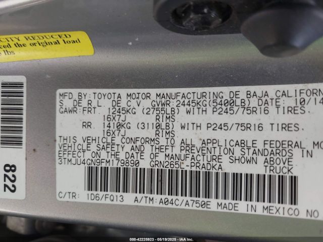 3TMJU4GN9FM179890 Toyota Tacoma Prerunner V6
