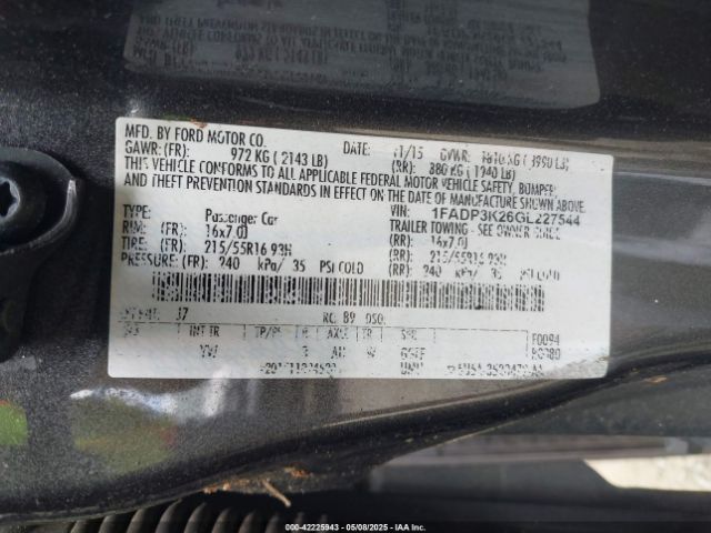 1FADP3K26GL227544 Ford FOCUS SE