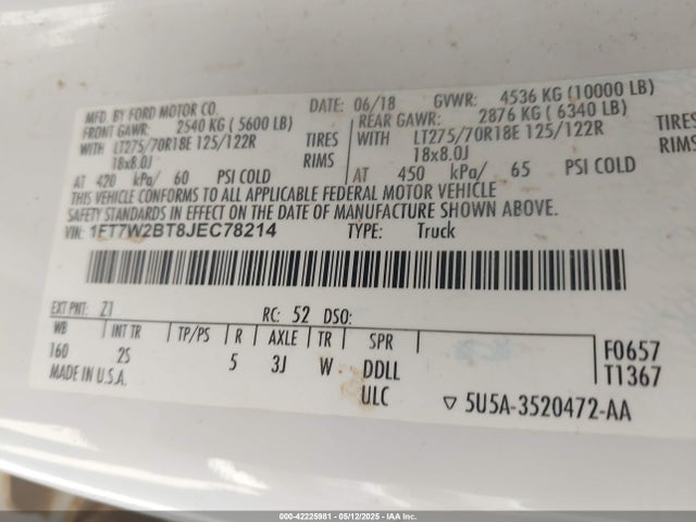 Ford F-250 Xlt 2018 1FT7W2BT8JEC78214 Image 8