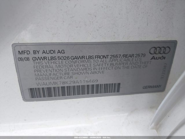 2009 AUDI A4 WAUMK78K29A115469 Photo 8
