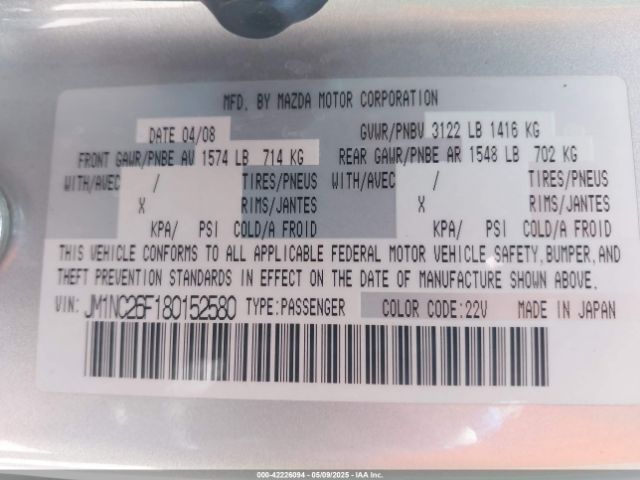 2008 MAZDA MX-5 JM1NC26F180152580 Photo 8