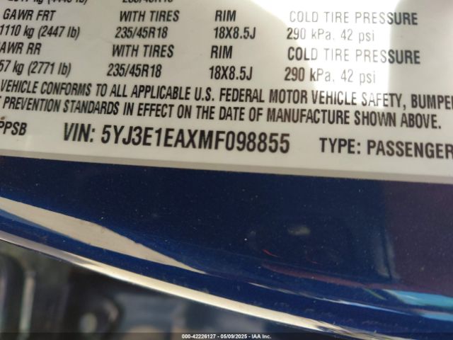 5YJ3E1EAXMF098855 Tesla Model 3 Standard Range Plus Rear-wheel Drive