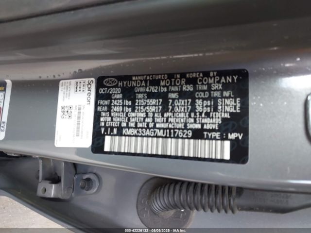 KM8K33AG7MU117629 Hyundai 2021