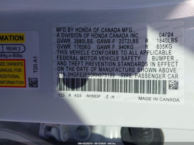 2024 HONDA CIVIC 2HGFE2F50RH575199 Photo 8