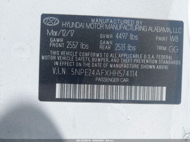 5NPE24AFXHH574114 Hyundai SONATA SE
