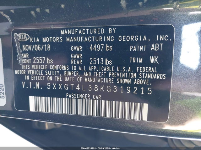 5XXGT4L38KG319215 KIA Optima Lx
