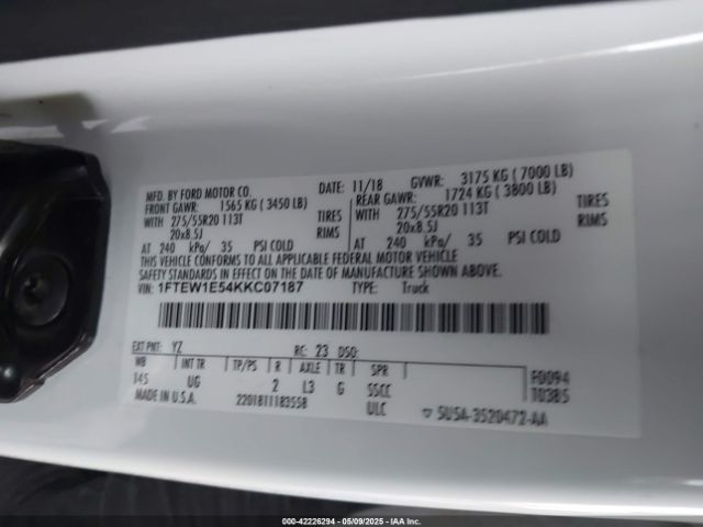 1FTEW1E54KKC07187 Ford F-150 Xlt
