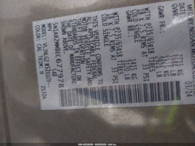 5N1AR2MM8EC677978 Nissan Pathfinder Sl