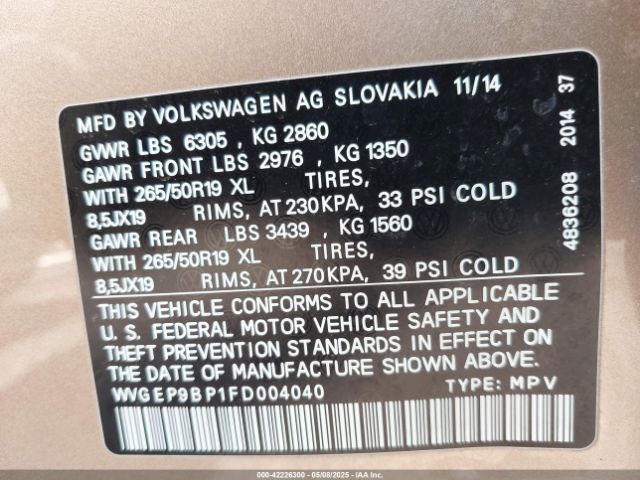 WVGEP9BP1FD004040 Volkswagen Touareg Tdi Lux
