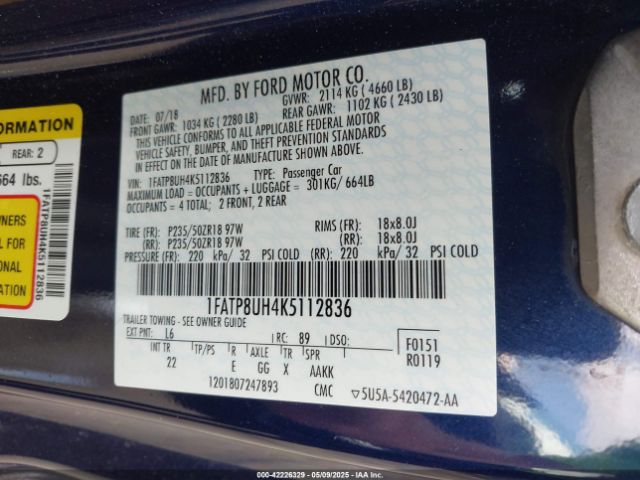 1FATP8UH4K5112836 Ford Mustang Ecoboost