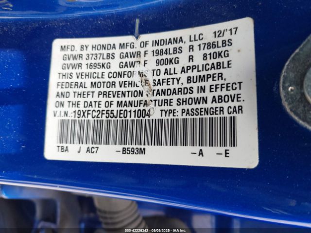 19XFC2F55JE011004 Honda Civic Lx