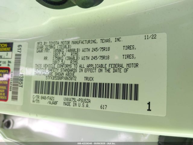 5TFKB5DB0PX065072 Toyota Tundra Sr