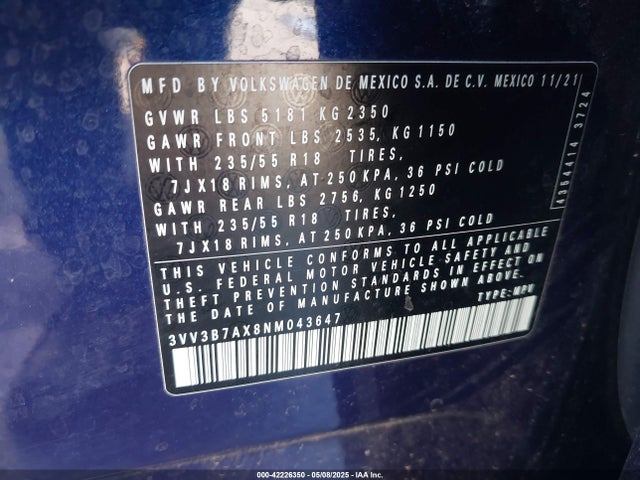 Volkswagen Tiguan 2022 3VV3B7AX8NM043647 Image 9