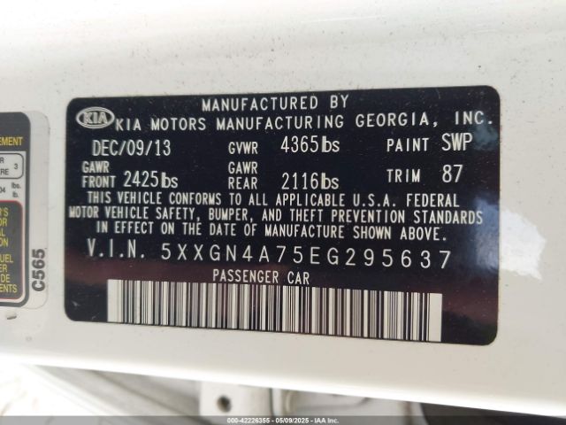 5XXGN4A75EG295637 KIA OPTIMA EX