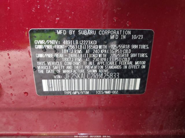 2024 SUBARU FORESTER JF2SKALC2RH425833 Photo 8