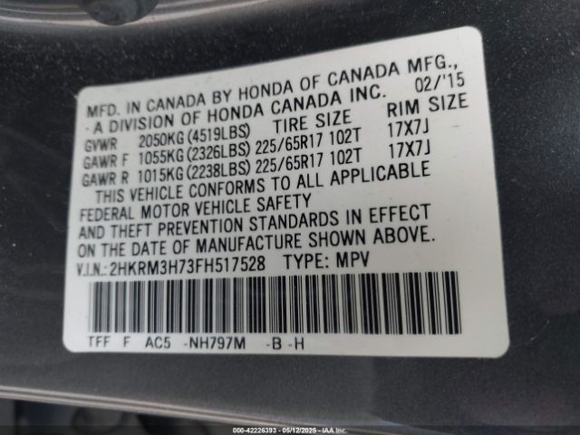 2HKRM3H73FH517528 Honda Cr-v Ex-l