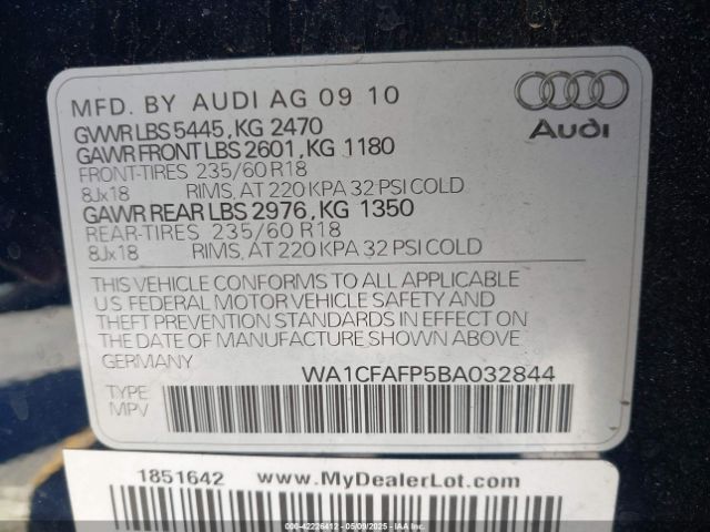 2011 AUDI Q5 WA1CFAFP5BA032844 Photo 8