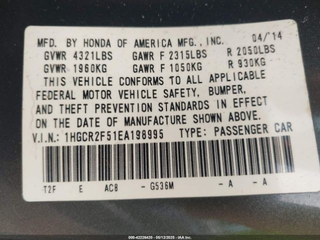 1HGCR2F51EA198995 Honda Accord Sport