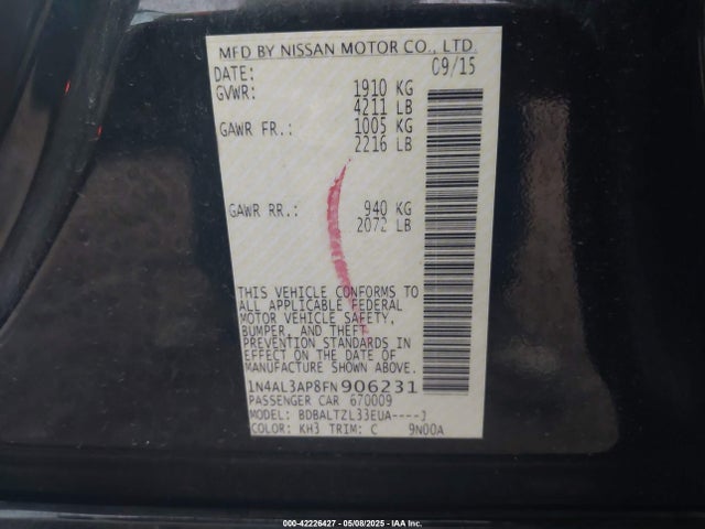 Nissan Altima 2.5 Sl 2015 1N4AL3AP8FN906231 Image 9