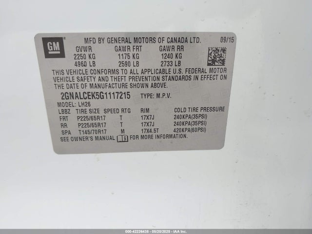 2GNALCEK5G1117215 Chevrolet EQUINOX LT