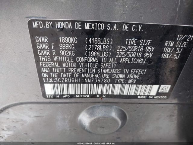 3CZRU6H11NM736780 Honda Hr-v Awd Sport
