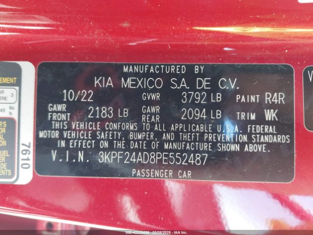 3KPF24AD8PE552487 KIA Forte Lxs