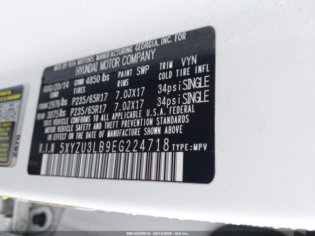 5XYZU3LB9EG224718 Hyundai Santa Fe Sport 2.4l