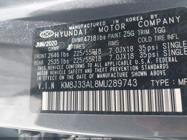 2021 HYUNDAI TUCSON KM8J33AL8MU289743 Photo 8