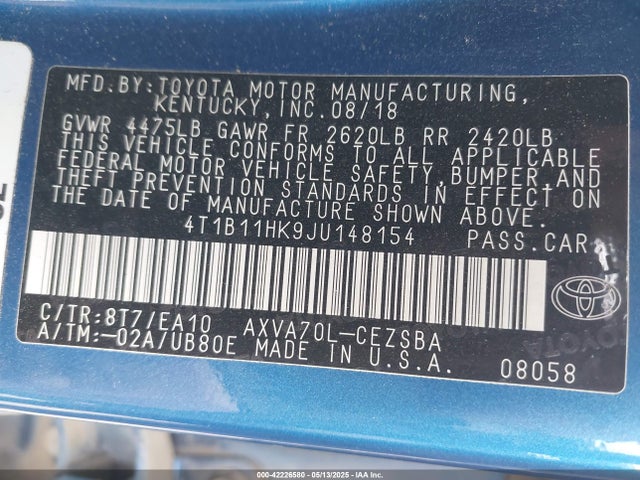 4T1B11HK9JU148154 Toyota a25a-fks