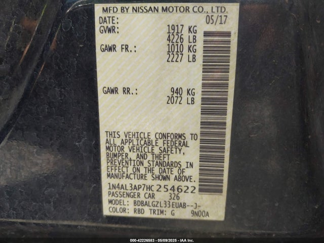 Nissan Altima 2.5 S 2017 1N4AL3AP7HC254622 Image 9