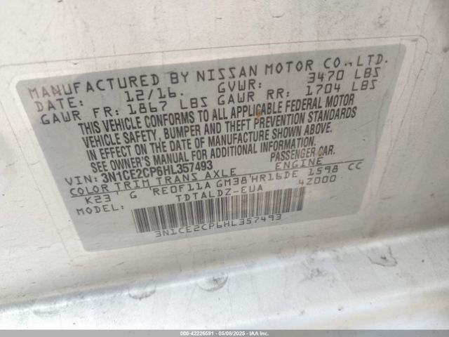 3N1CE2CP6HL357493 Nissan Versa Note Sv
