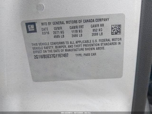 2G1WB5E37G1167497 Chevrolet Impala Limited Lt