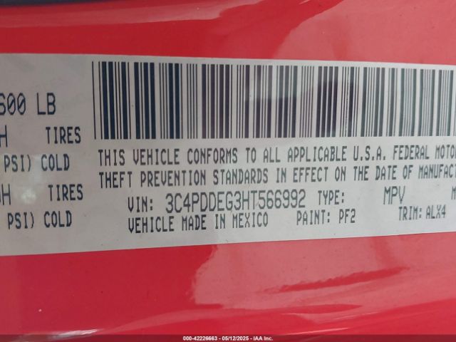 3C4PDDEG3HT566992 Dodge Journey Gt Awd