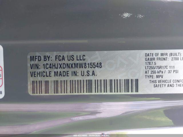 2021 JEEP WRANGLER UNLIMITED 1C4HJXDNXMW815548 Photo 8