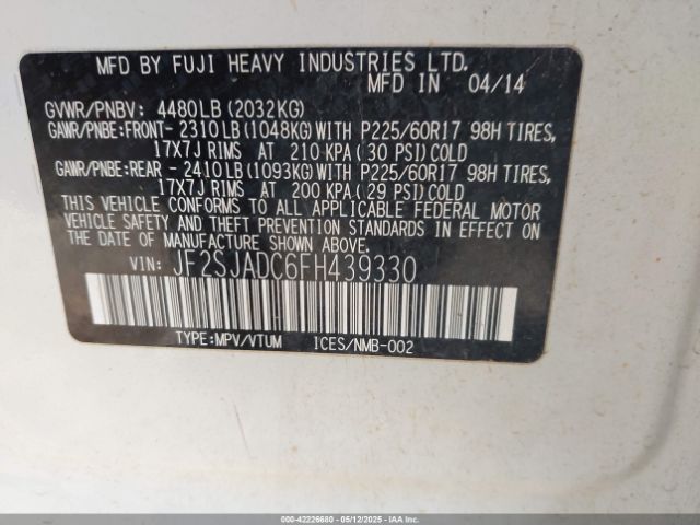 JF2SJADC6FH439330 Subaru 2.5na u5